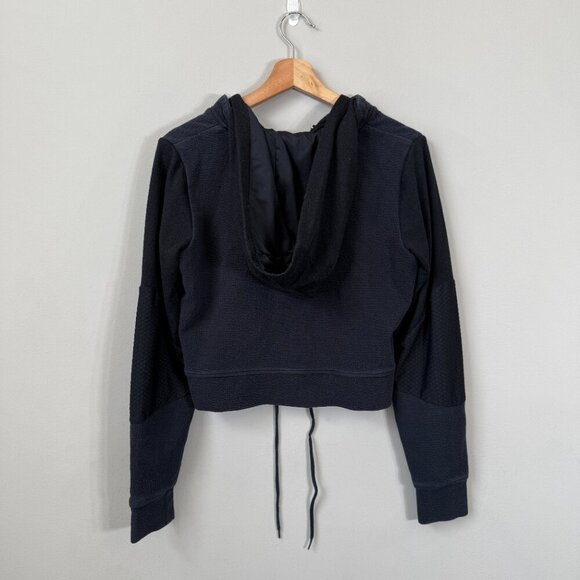 Gymshark Cropped Full Zip Hooded Sweatshirt Women's Small Black Workout Active - Picture 3 of 13